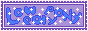 an 88x31 button in the style of a stamp, it says lowpolypony in a stylized font and is covered in sparkles. you can use this button to link to my site if you want!